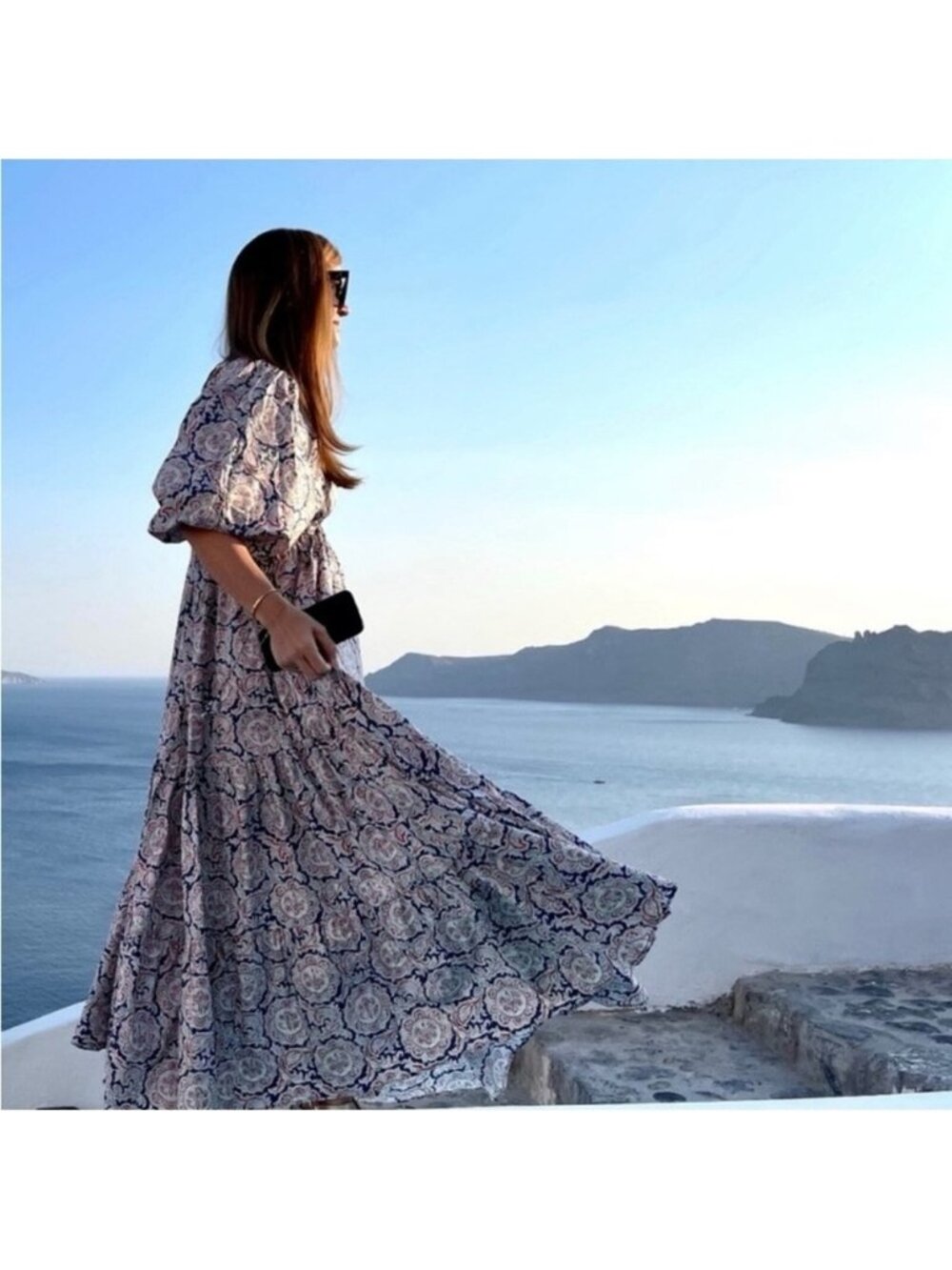 RARE CHUFY X MANGO Boho V-Neck Maxi Dress in Blush & Navy paisley medium